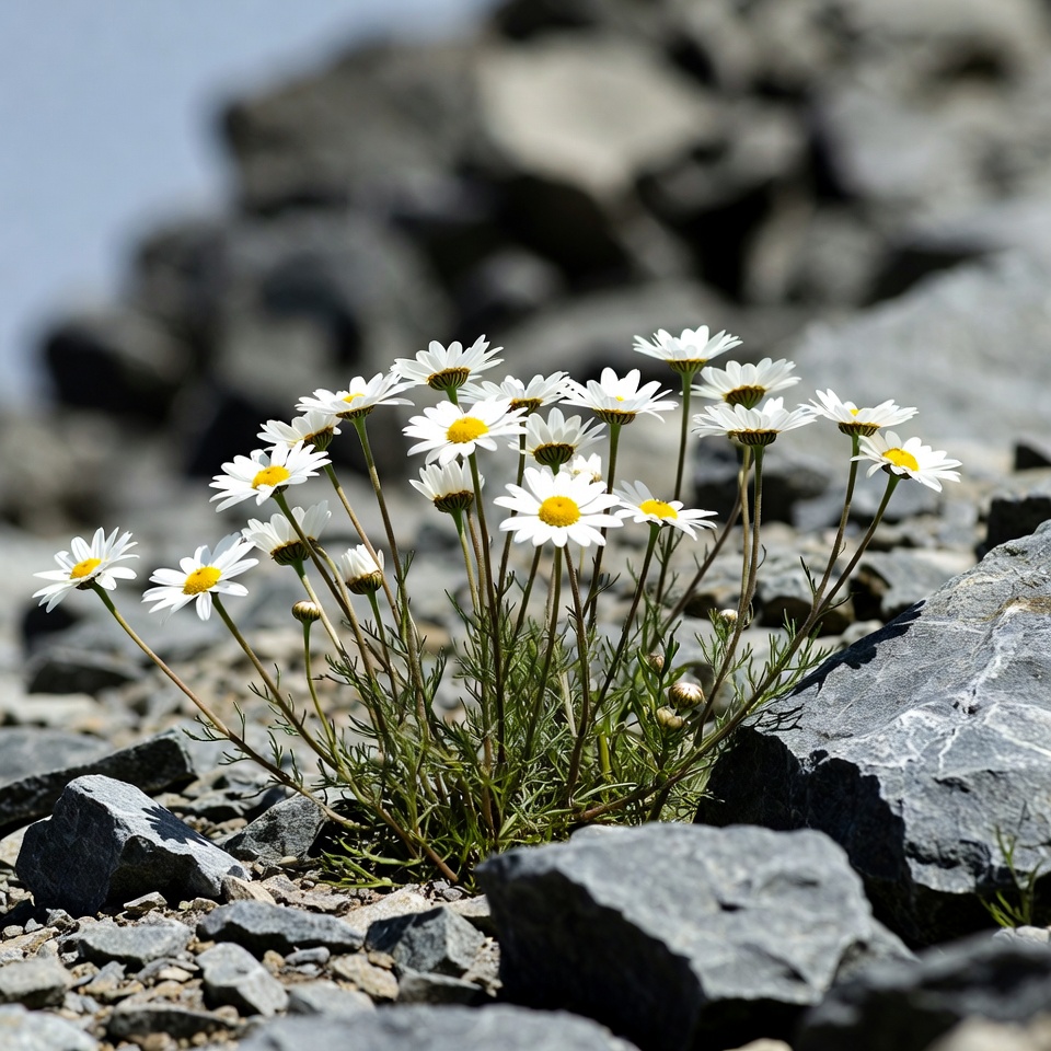 Daisies growing on rocky mountain Daisies growing on rocky mountain