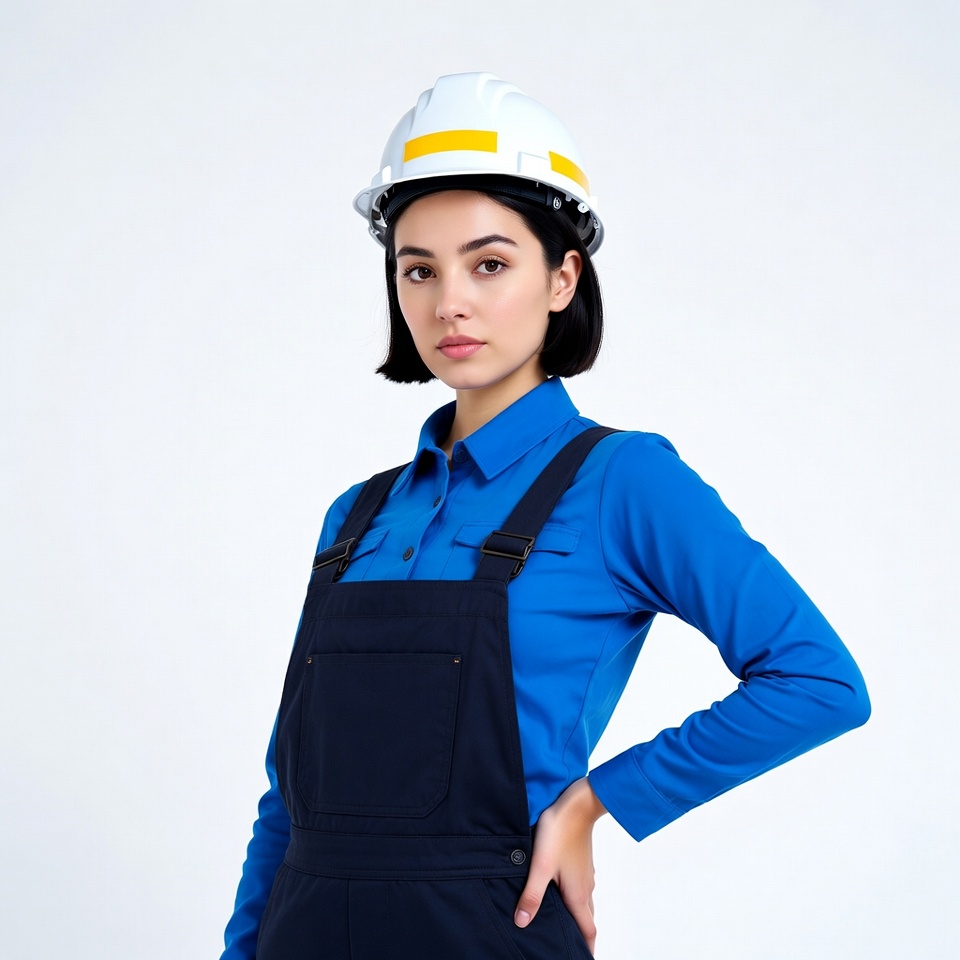 Woman in hard hat and overalls Woman in hard hat and overalls