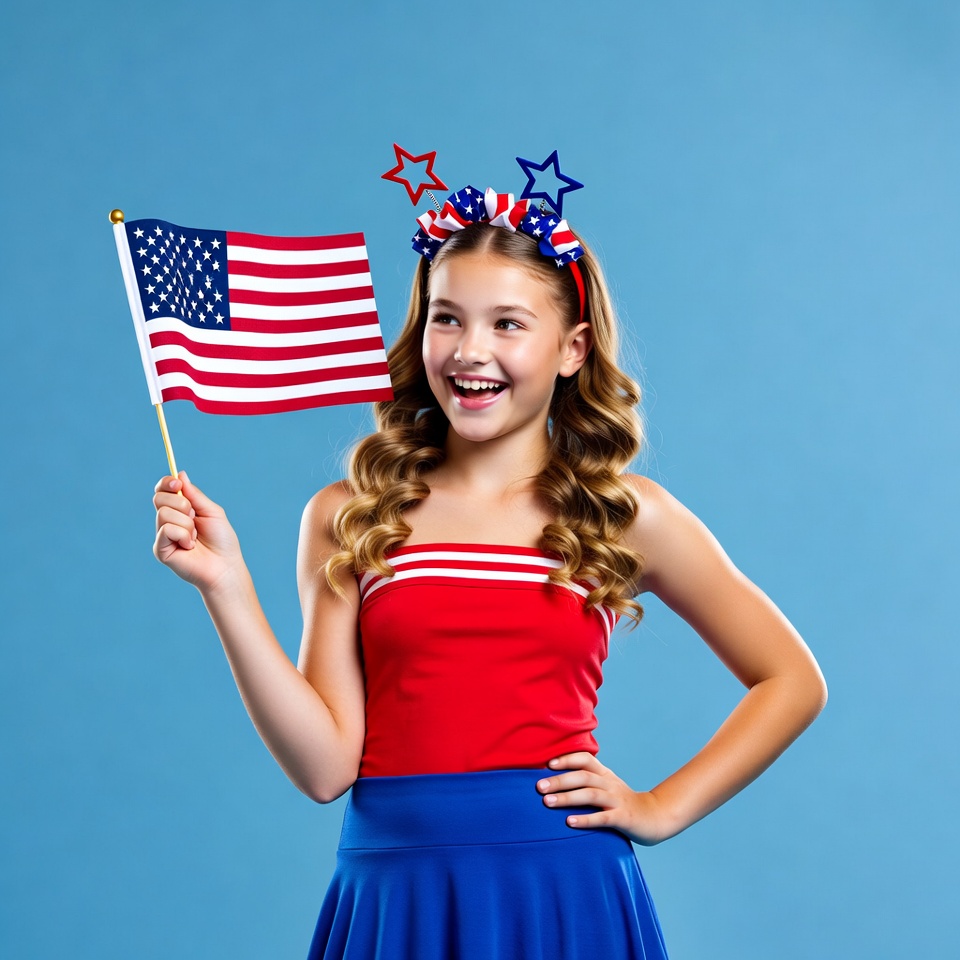 Girl holding American flag Girl holding American flag
