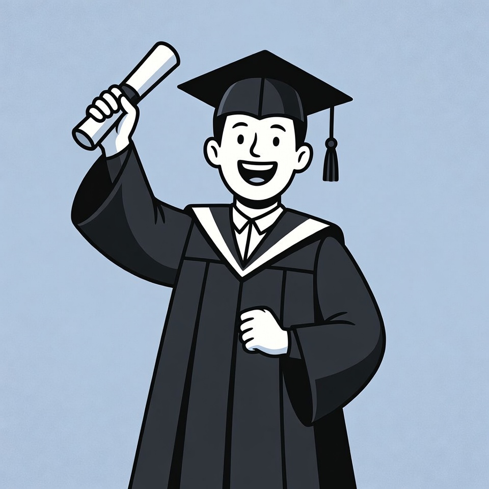 Cartoon boy holding graduation diploma Cartoon boy holding graduation diploma