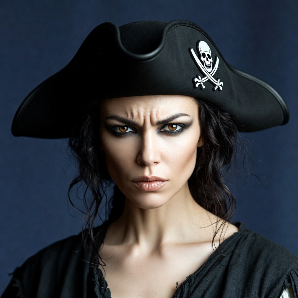 Woman in pirate hat glaring Woman in pirate hat glaring