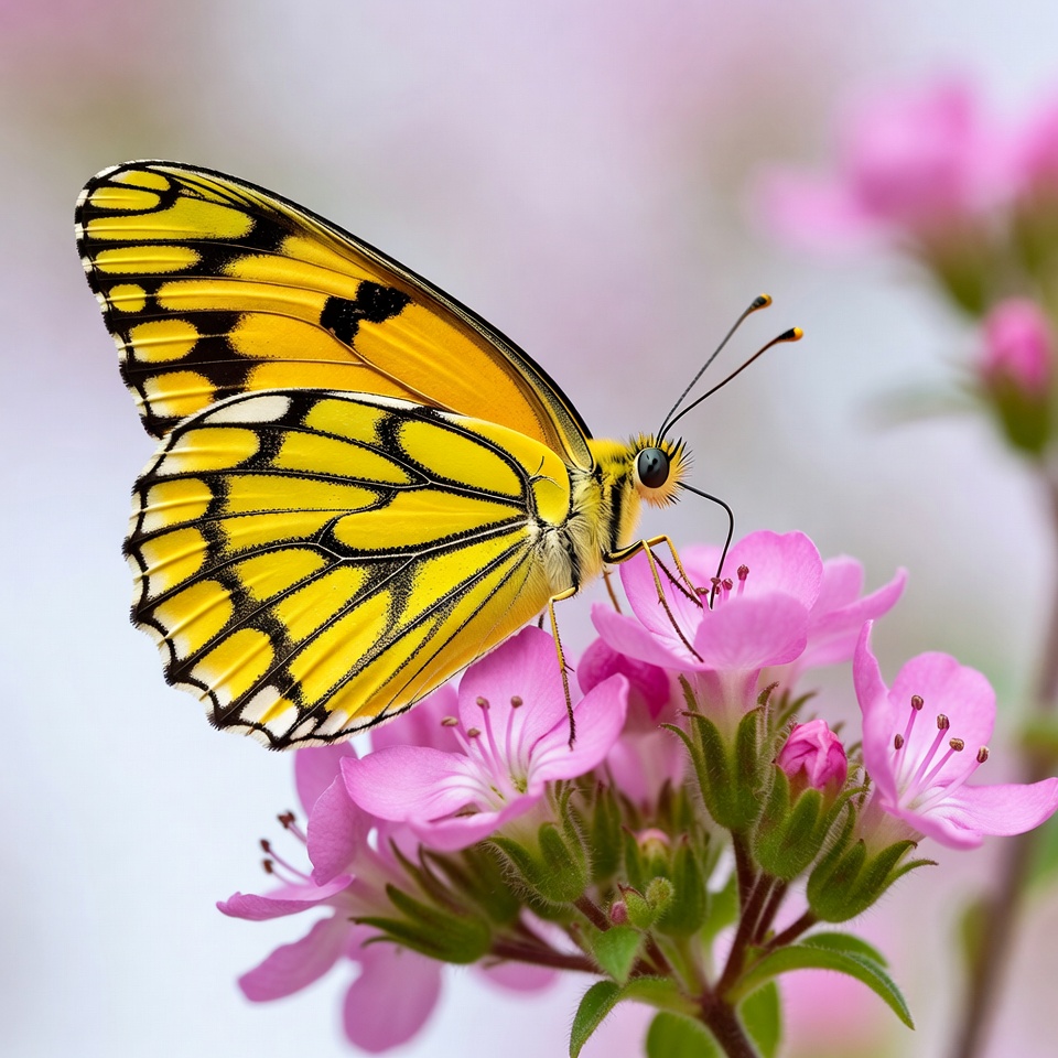 Yellow butterfly on pink flowers Yellow butterfly on pink flowers