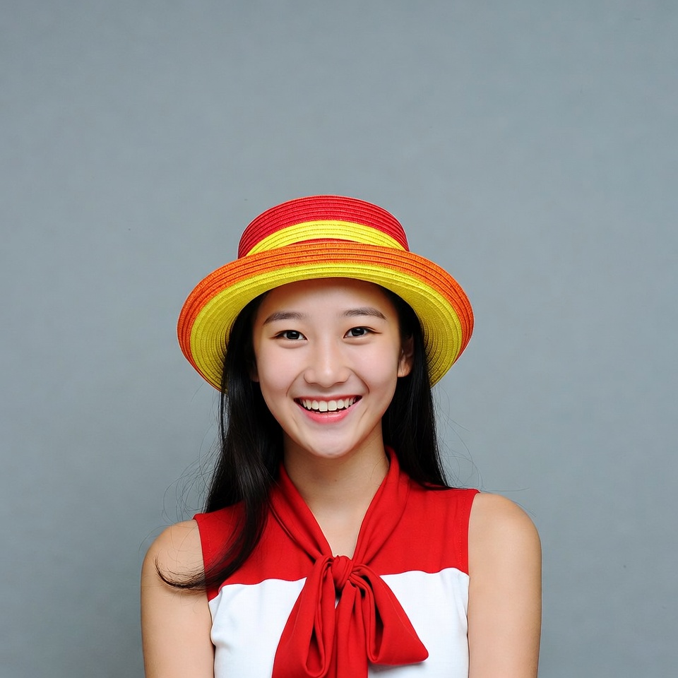 Asian girl smiling in colorful hat Asian girl smiling in colorful hat