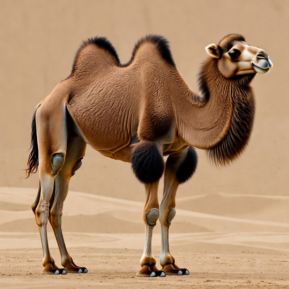 Bactrian Camel Standing in Desert Bactrian Camel Standing in Desert