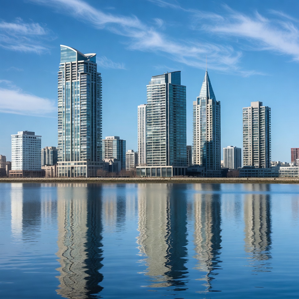 Modern Skyscrapers Reflected in Lake Modern Skyscrapers Reflected in Lake