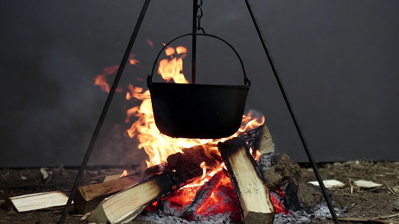 Campfire with Dutch Oven Pot Campfire with Dutch Oven Pot