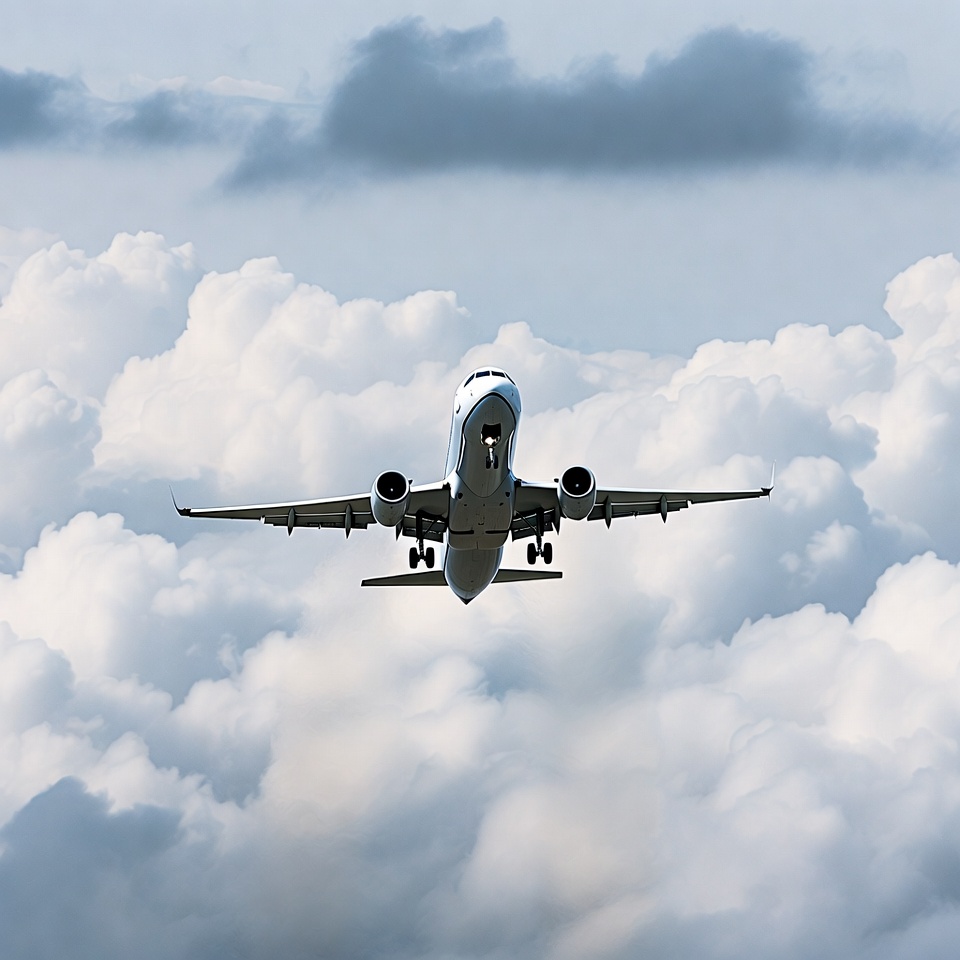 Airplane flying through clouds Airplane flying through clouds