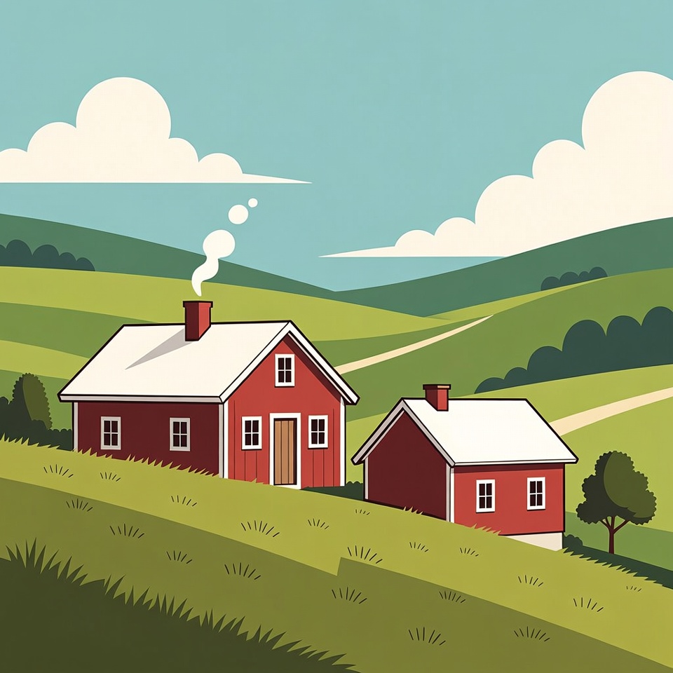 Red Houses on Green Hillside Red Houses on Green Hillside