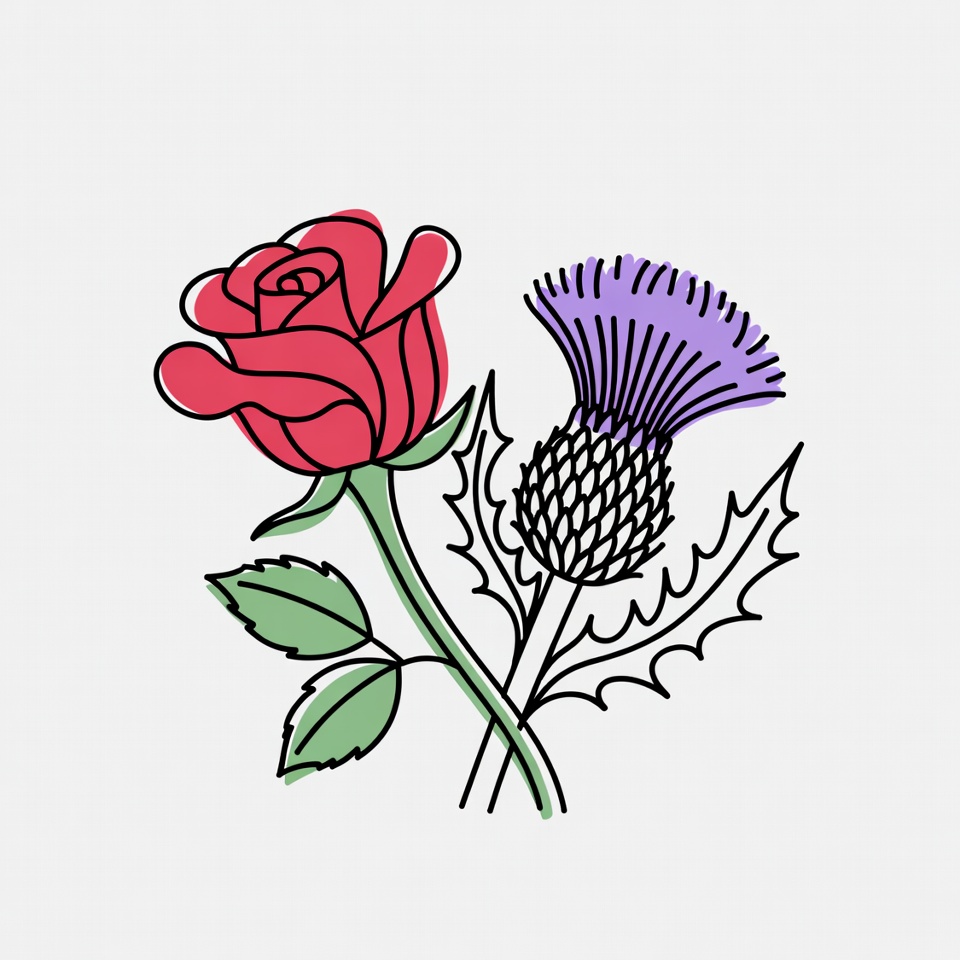 Red Rose and Purple Thistle Illustration Red Rose and Purple Thistle Illustration