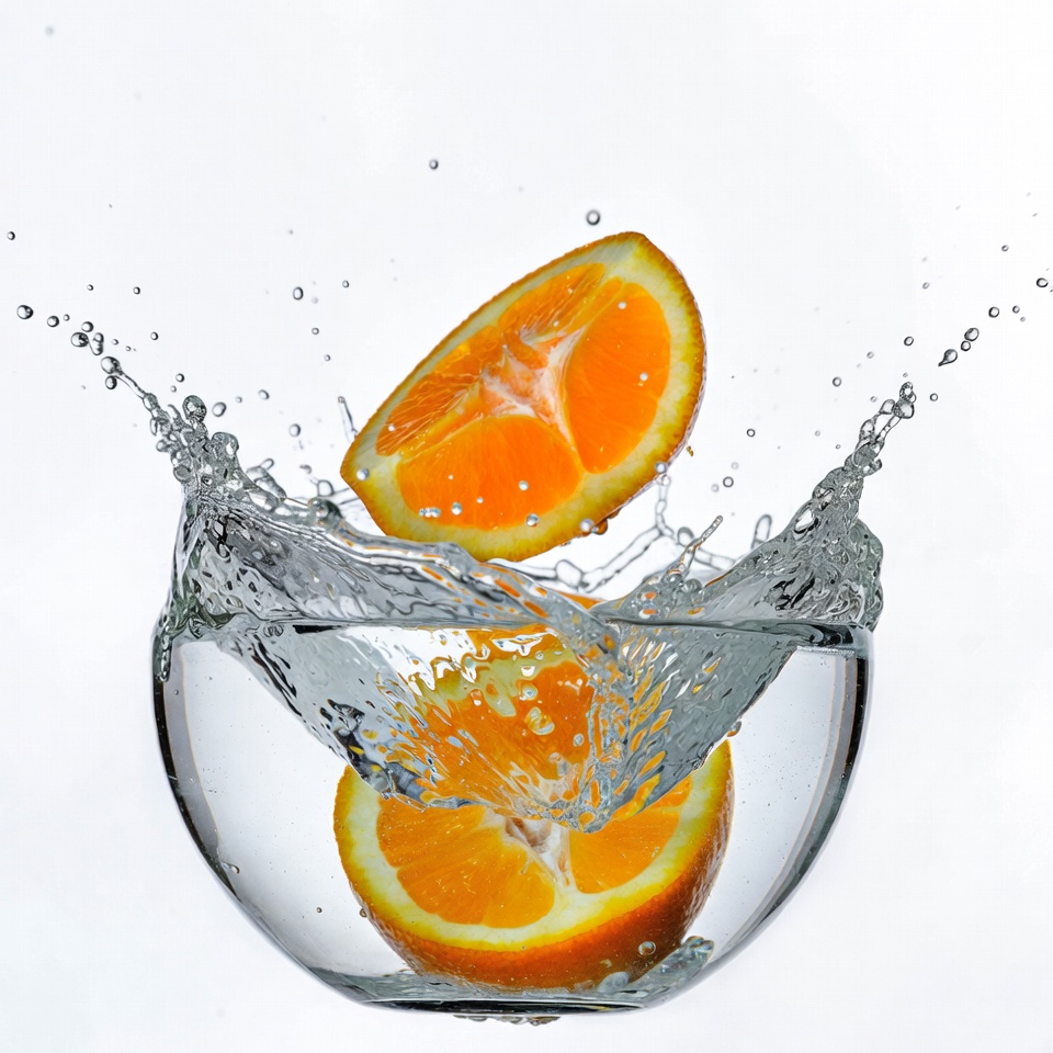 Orange Slices Splashing in Water Bowl Orange Slices Splashing in Water Bowl