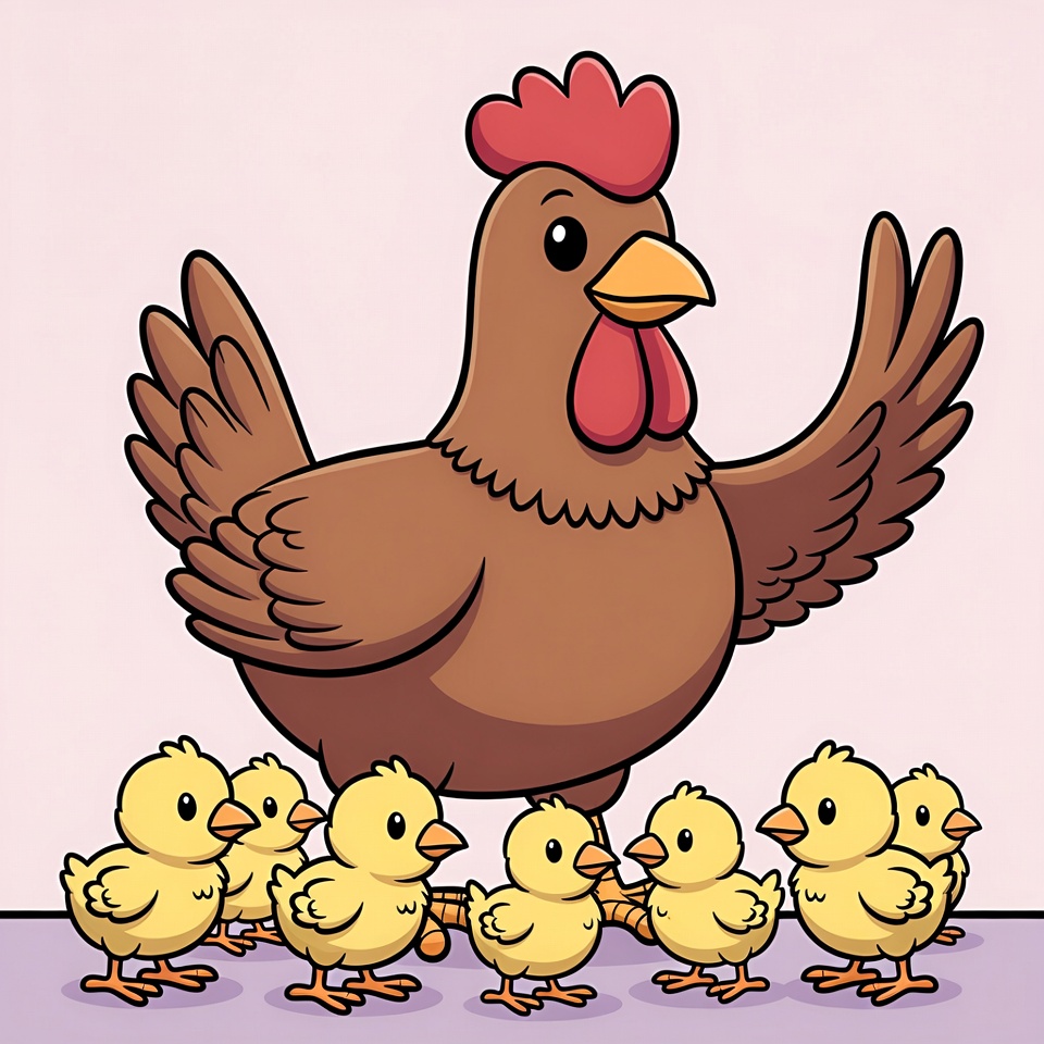 Hen with chicks illustration Hen with chicks illustration