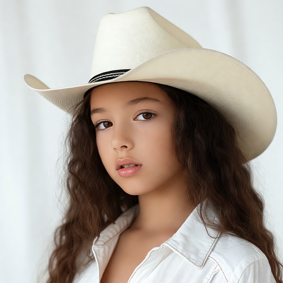 Girl wearing white cowboy hat Girl wearing white cowboy hat