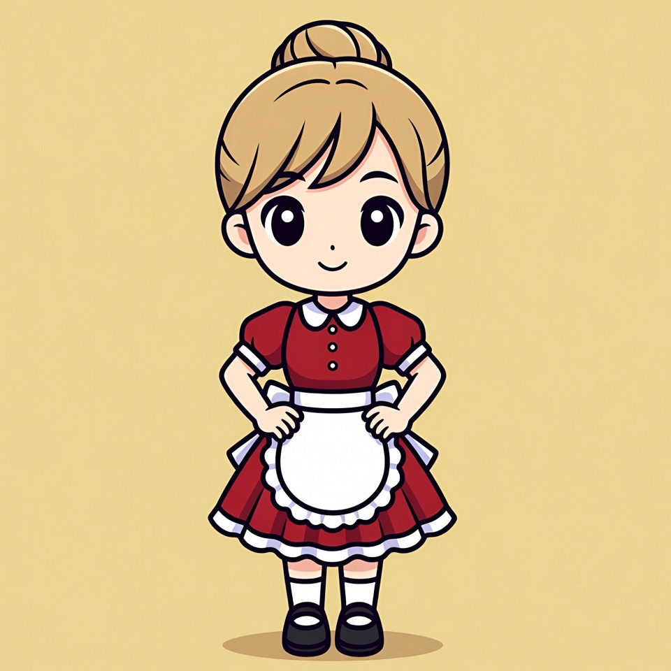 Cute cartoon girl in red maid outfit Cute cartoon girl in red maid outfit