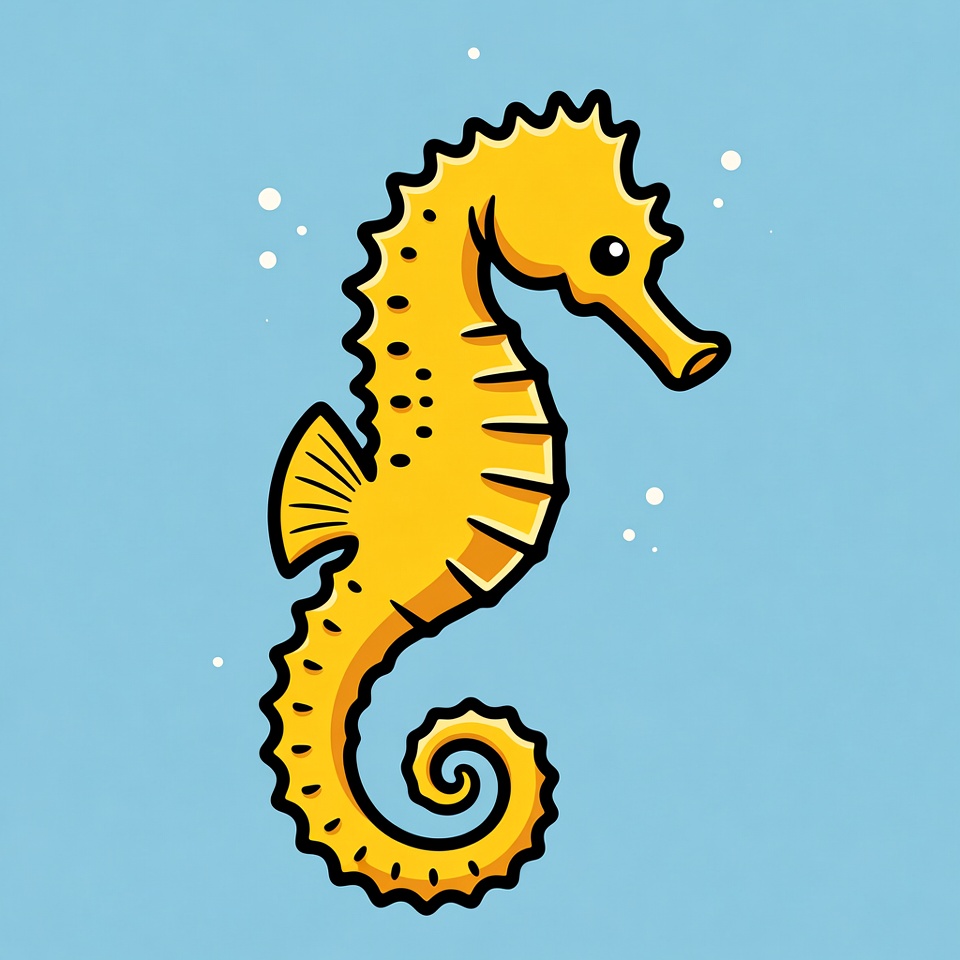 Yellow Seahorse Illustration on Blue Background Yellow Seahorse Illustration on Blue Background