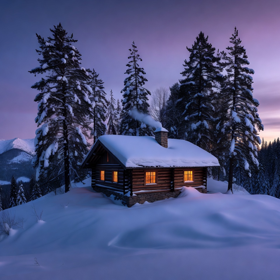 Cozy Log Cabin in Snowy Mountains Cozy Log Cabin in Snowy Mountains