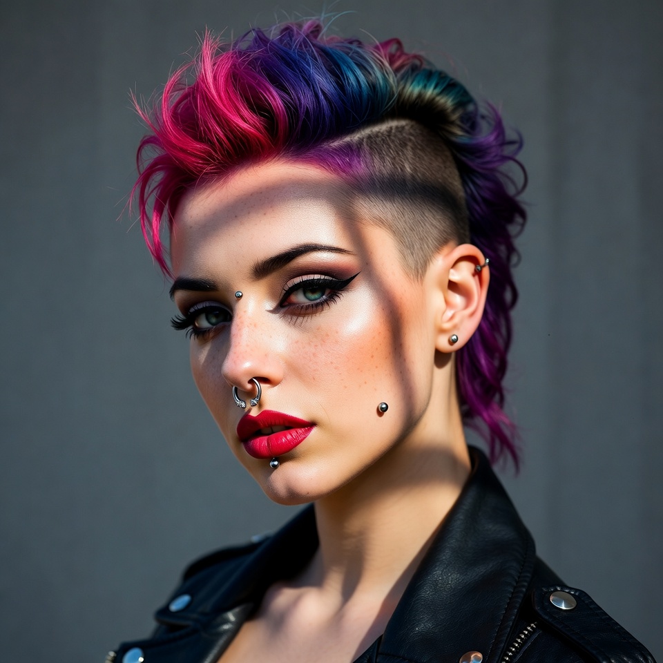 Woman with multicolored mohawk hairstyle Woman with multicolored mohawk hairstyle
