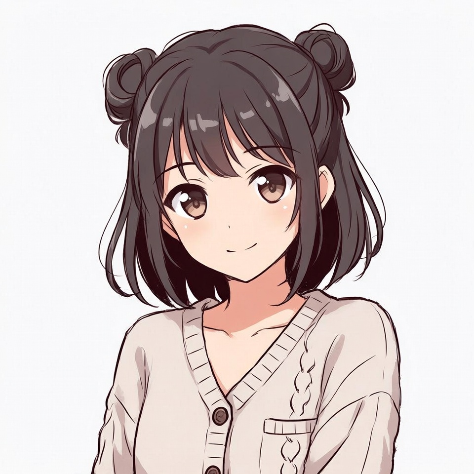 Anime girl with twin buns smiling Anime girl with twin buns smiling