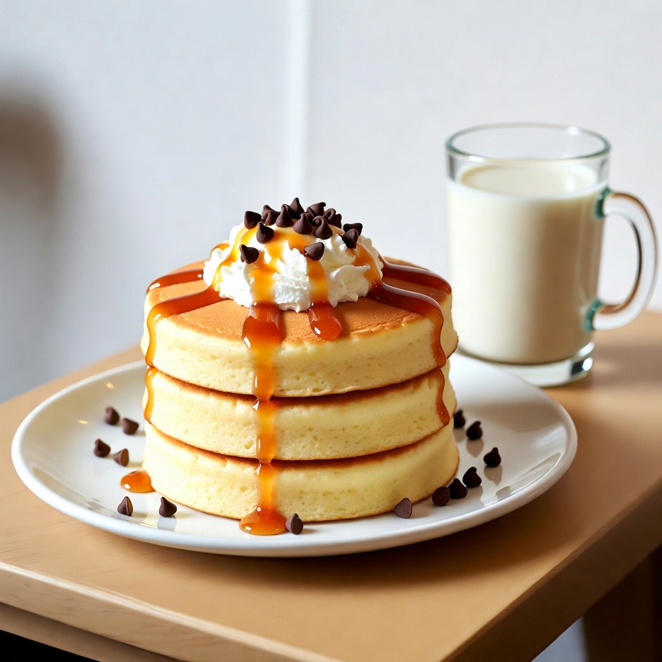 Stack of Pancakes with Whipped Cream and Caramel Stack of Pancakes with Whipped Cream and Caramel