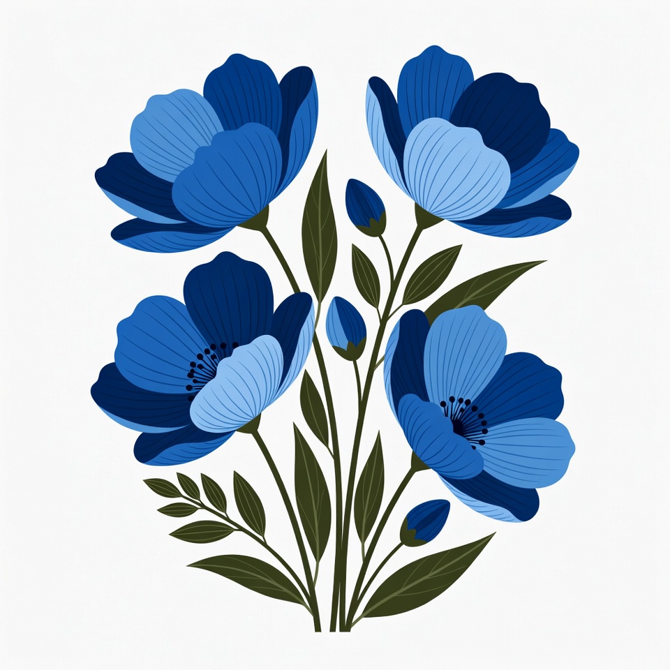Blue Poppy Flowers Bouquet Illustration Blue Poppy Flowers Bouquet Illustration