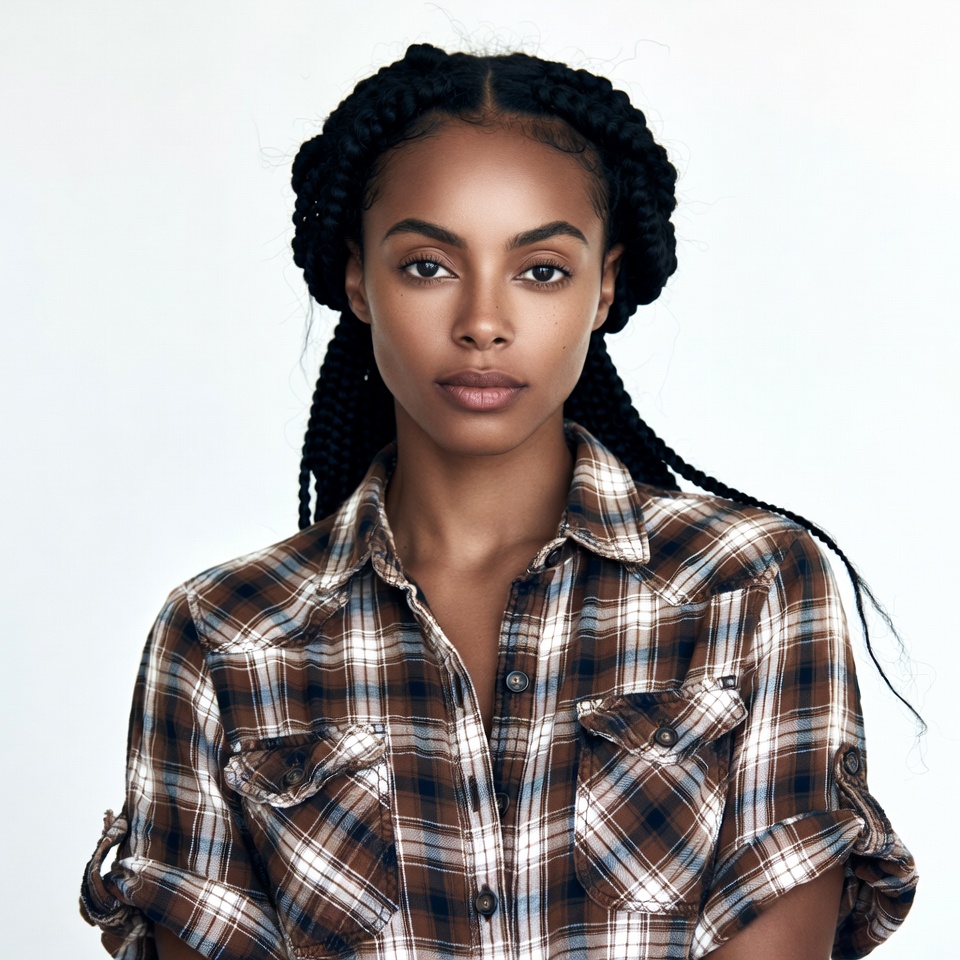 African-American woman in plaid shirt African-American woman in plaid shirt