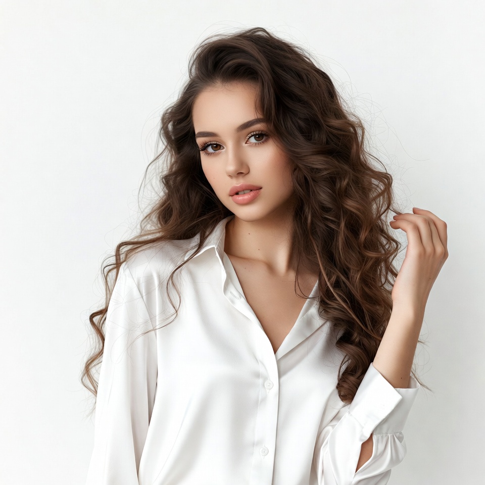 Woman with long wavy brown hair Woman with long wavy brown hair