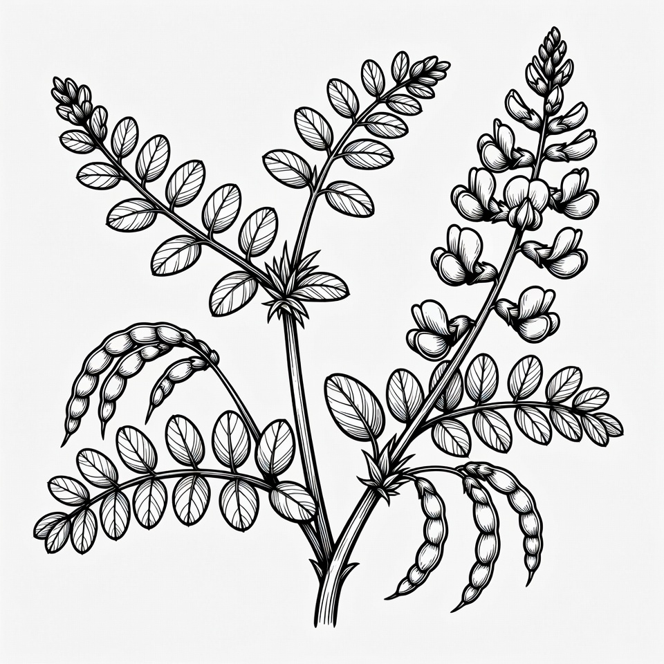 Black and white fenugreek plant illustration Black and white fenugreek plant illustration