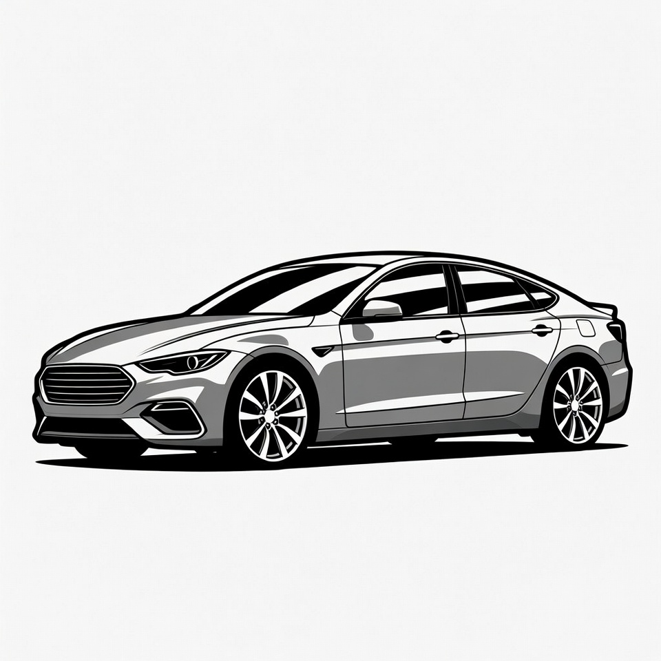 Silver Sedan Car Illustration Silver Sedan Car Illustration