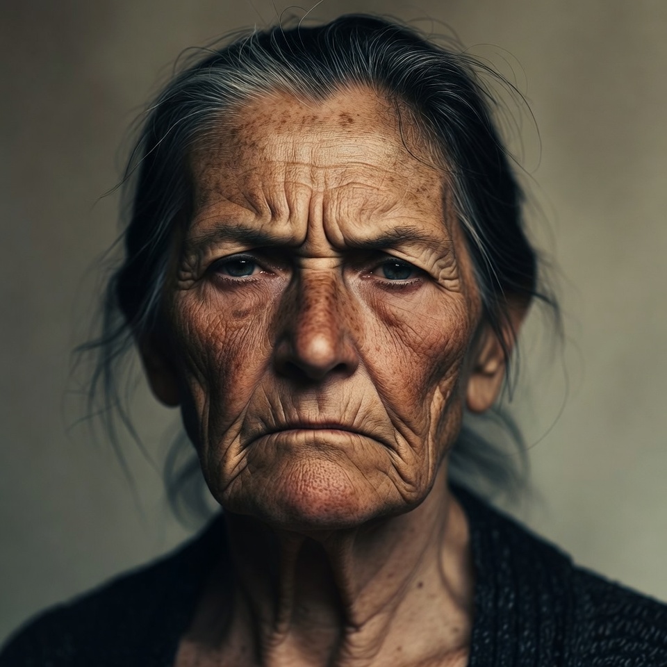 Elderly woman with stern expression Elderly woman with stern expression