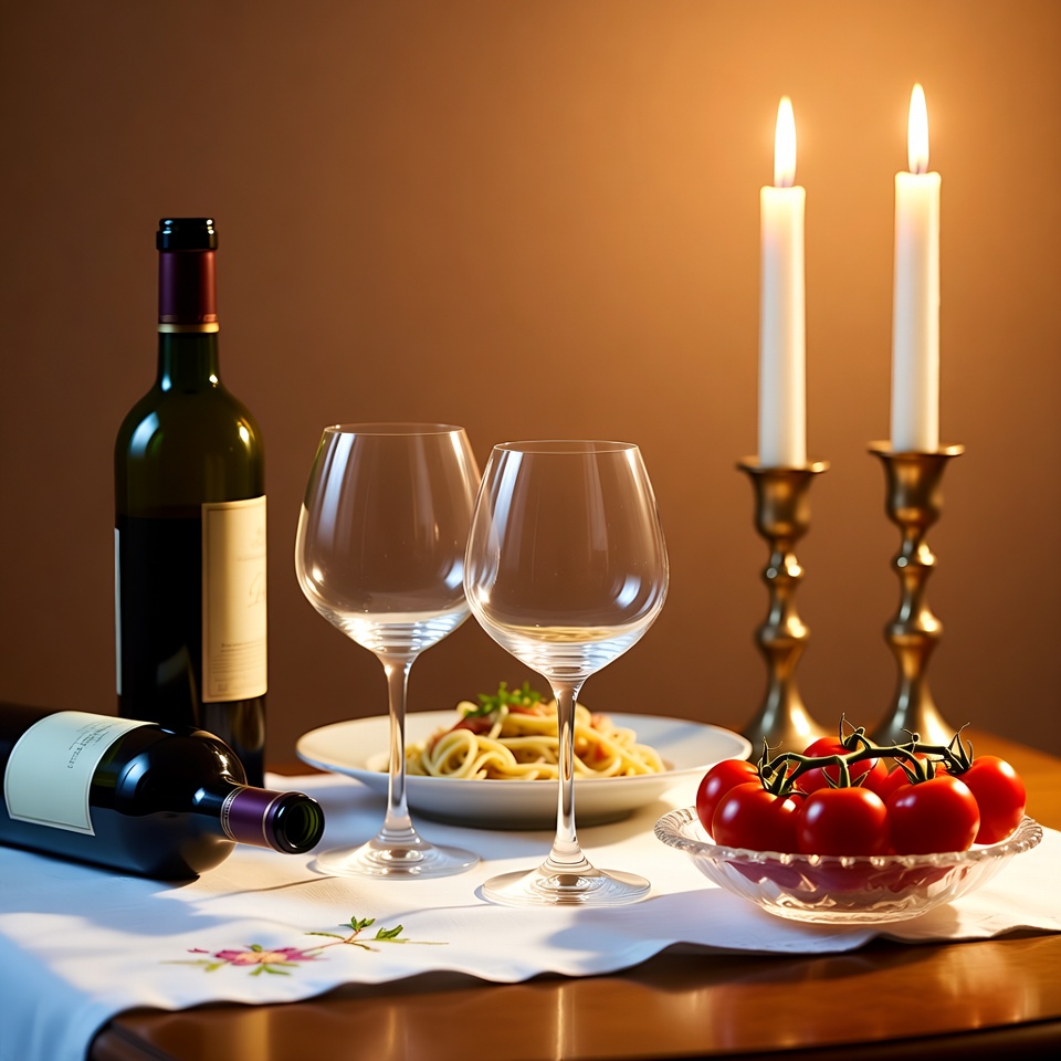 Romantic candlelit spaghetti dinner table Romantic candlelit spaghetti dinner table