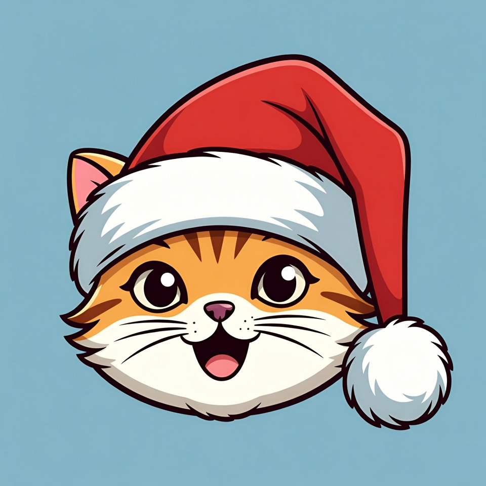 Cute Cartoon Cat Wearing Santa Hat Cute Cartoon Cat Wearing Santa Hat