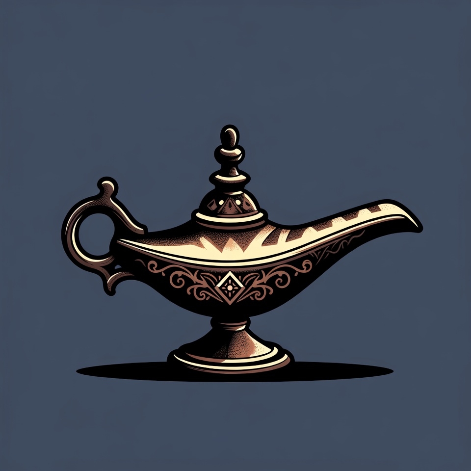 Golden genie lamp illustration Golden genie lamp illustration
