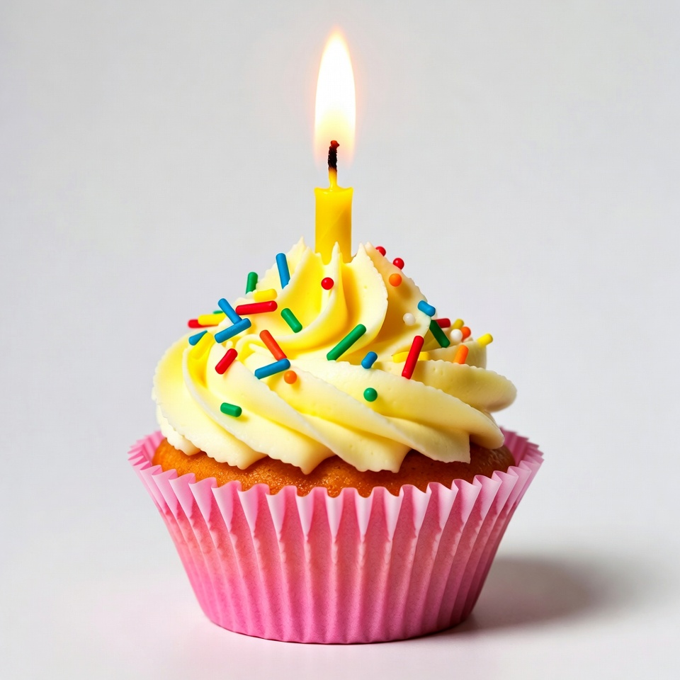 Cupcake with lit birthday candle Cupcake with lit birthday candle
