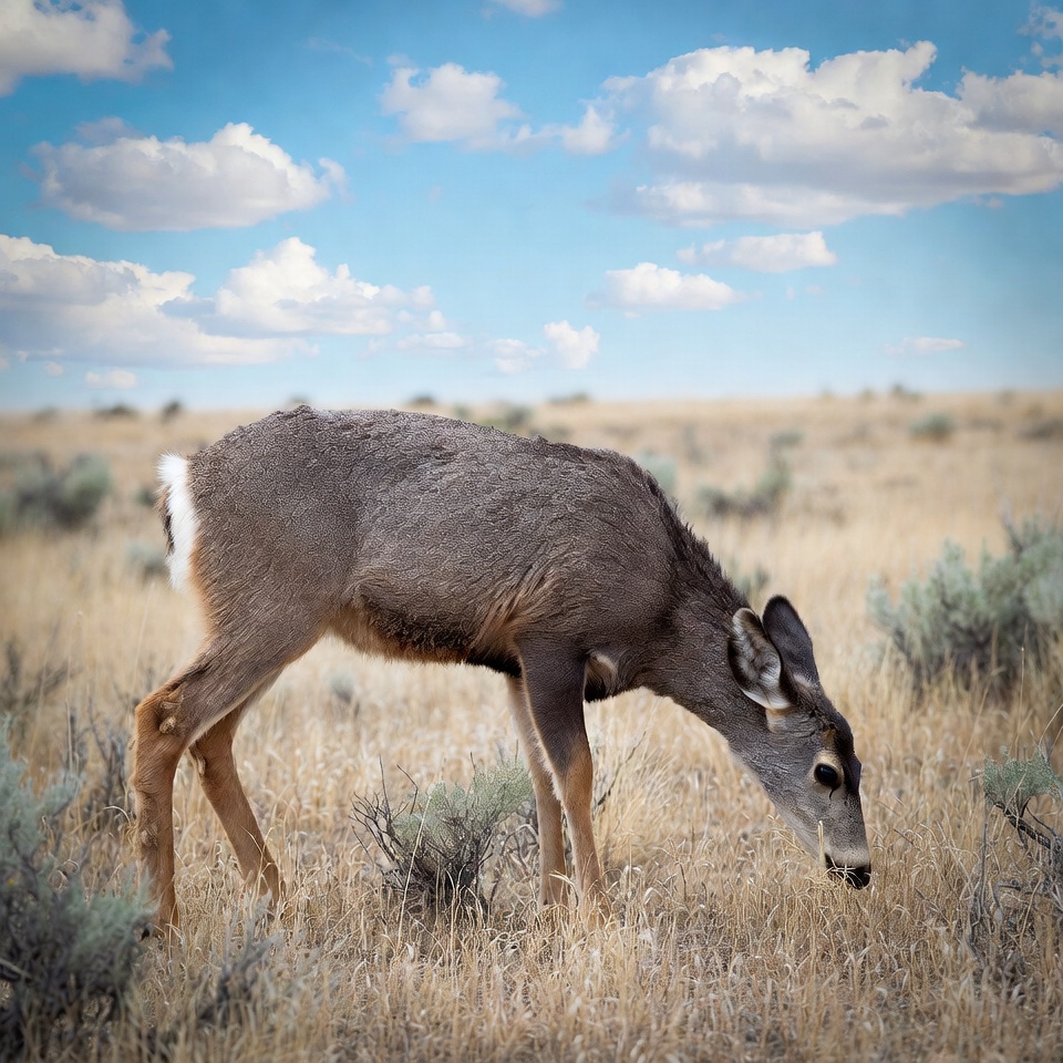 Mule deer grazing in field Mule deer grazing in field