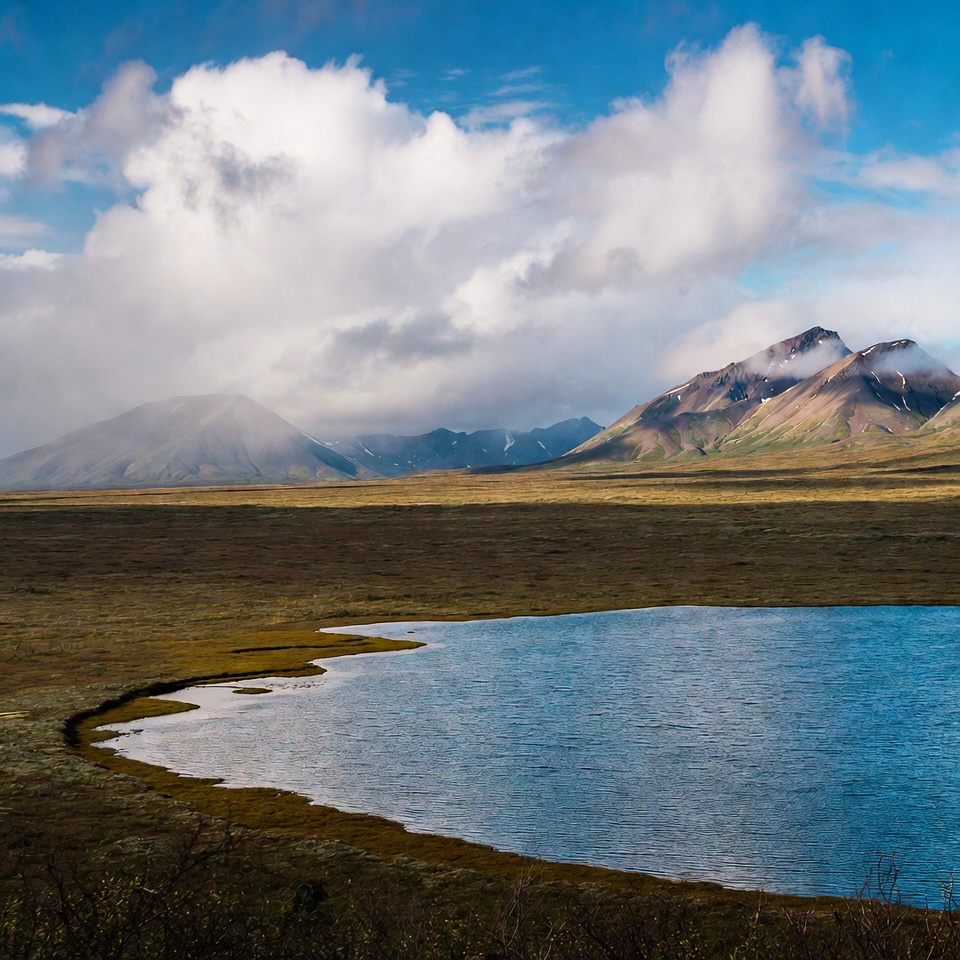 Mountain Lake in Tundra Landscape Mountain Lake in Tundra Landscape