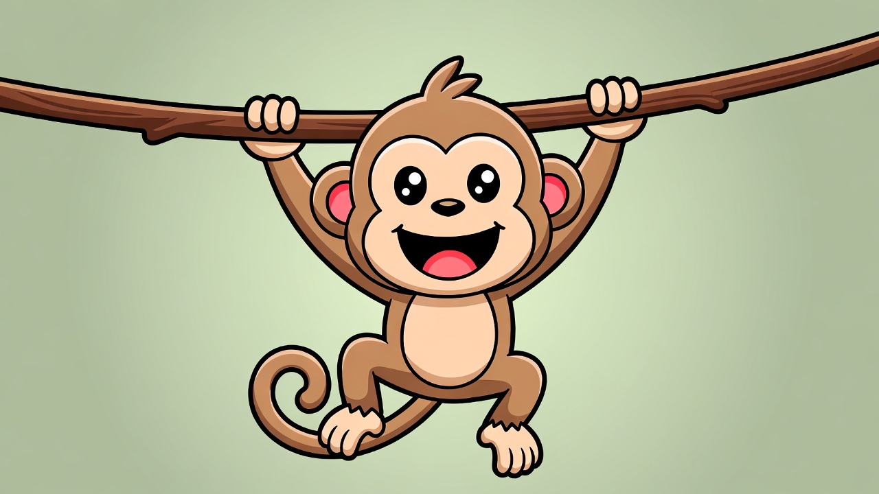 Cartoon monkey hanging from branch Cartoon monkey hanging from branch