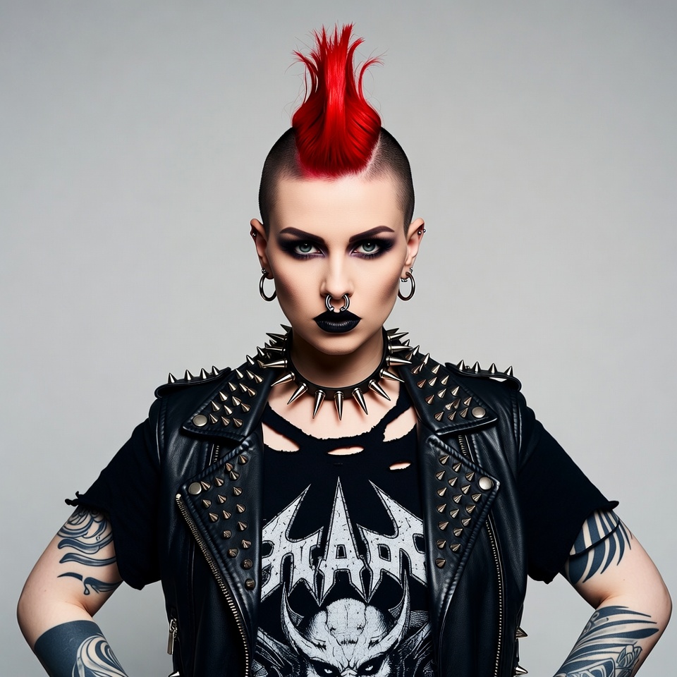 Woman with red mohawk punk style Woman with red mohawk punk style