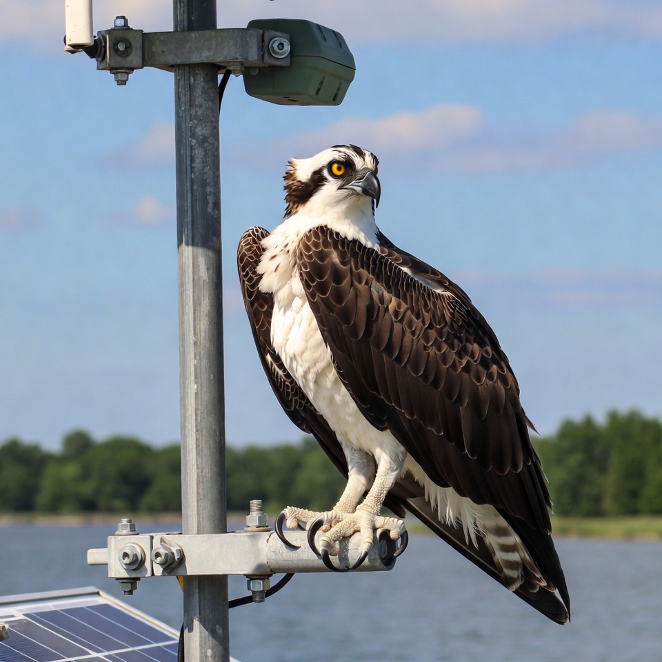 Osprey Perched on Metal Pole Osprey Perched on Metal Pole