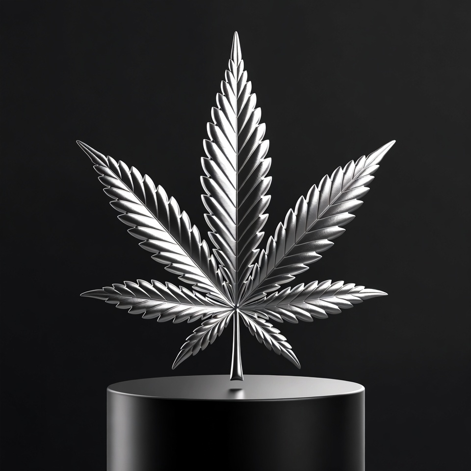 Silver Marijuana Leaf on Black Base Silver Marijuana Leaf on Black Base