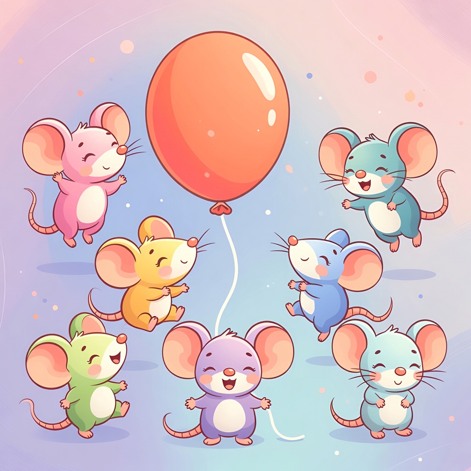 Cute cartoon mice holding red balloon Cute cartoon mice holding red balloon