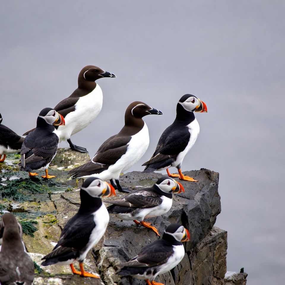 Puffins on rocky cliff Puffins on rocky cliff