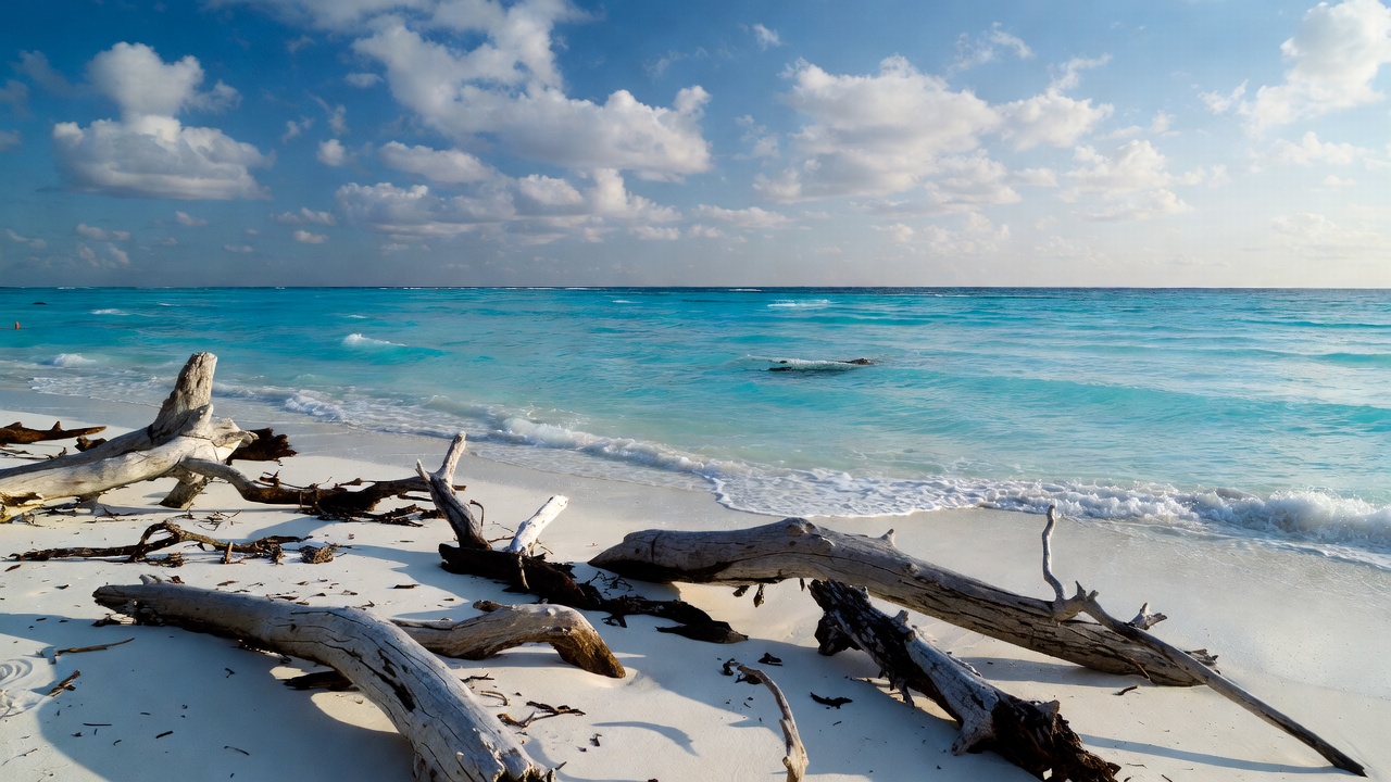 Driftwood on turquoise beach Driftwood on turquoise beach