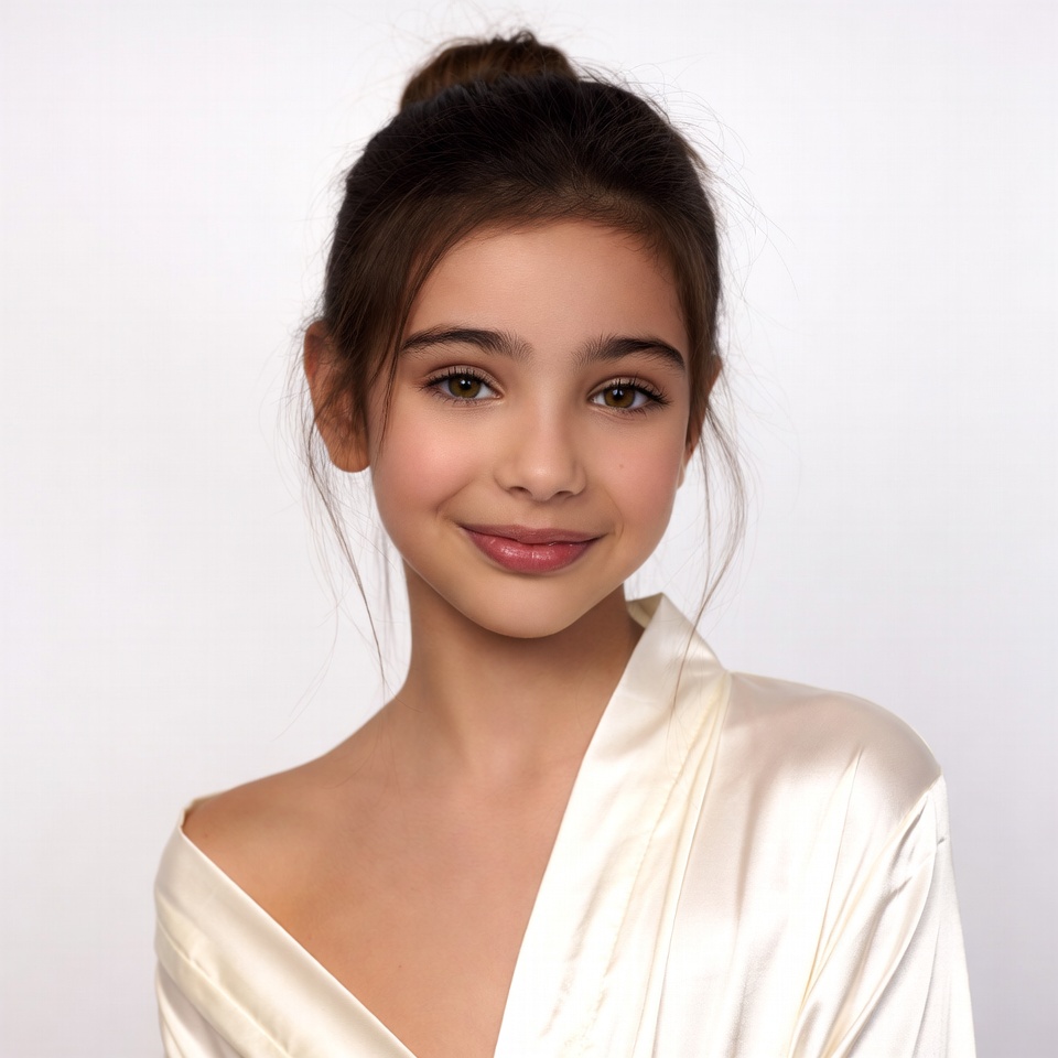 Girl in white satin robe smiling Girl in white satin robe smiling