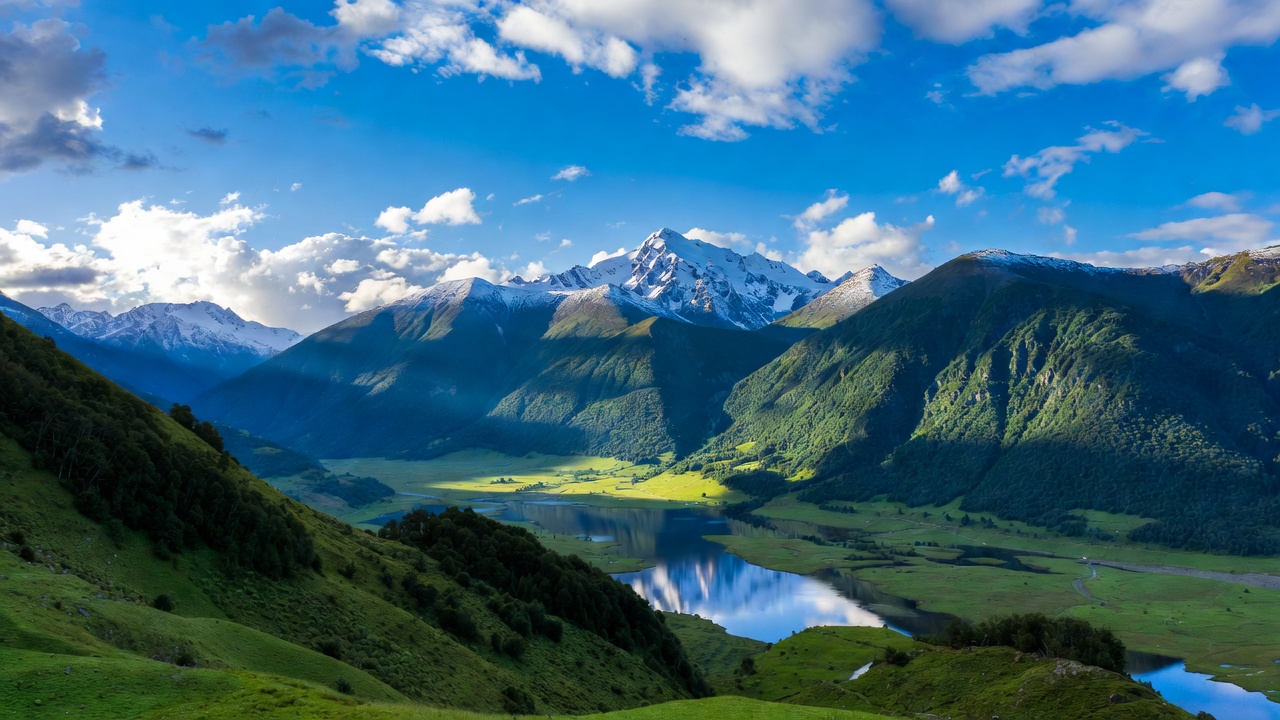 Snowy Mountains with Lake and Valley Snowy Mountains with Lake and Valley