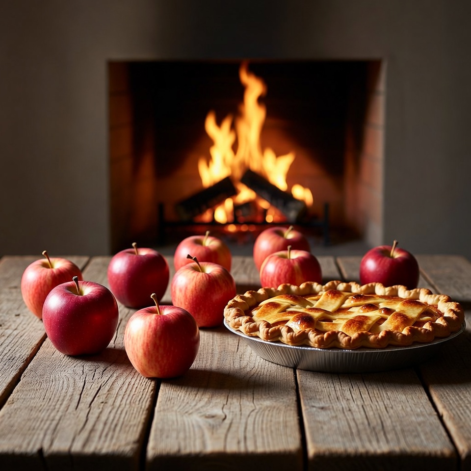 Apple Pie and Apples by Fireplace Apple Pie and Apples by Fireplace