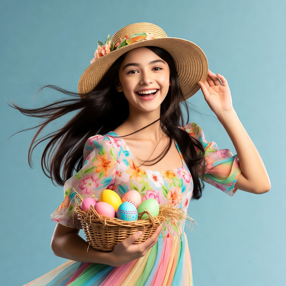 Asian girl holding Easter eggs Asian girl holding Easter eggs