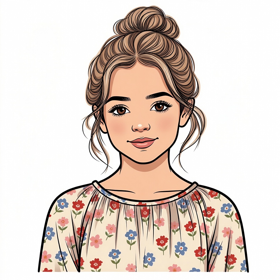 Girl with messy bun hairstyle Girl with messy bun hairstyle