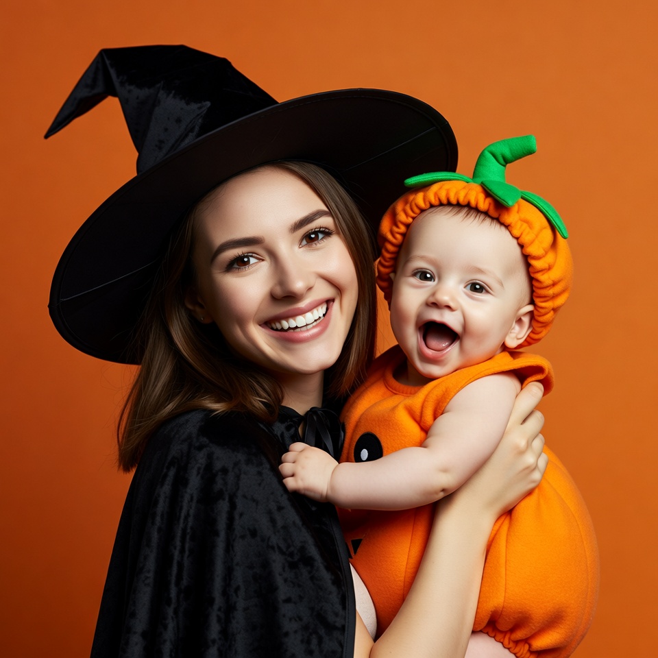 Mother and baby in Halloween costumes Mother and baby in Halloween costumes