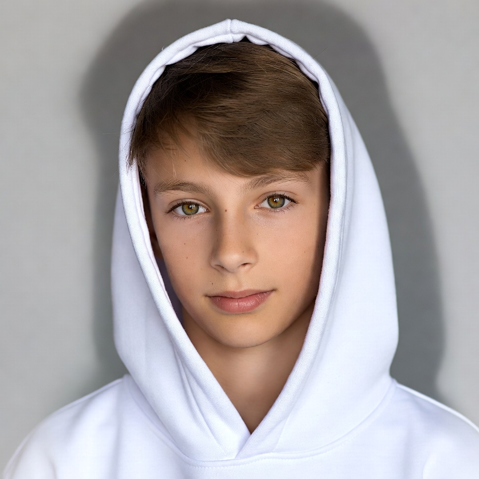 Teen boy in white hoodie Teen boy in white hoodie