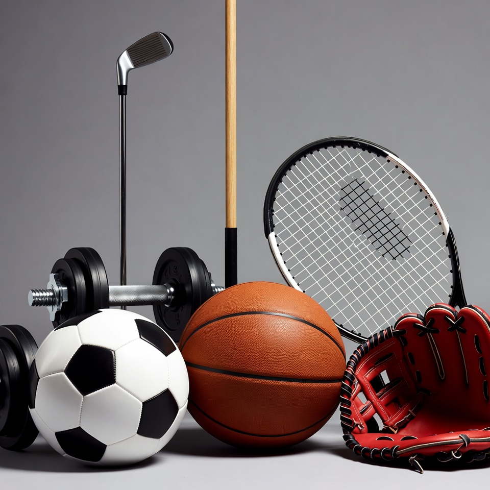 Sports Equipment on Gray Background Sports Equipment on Gray Background