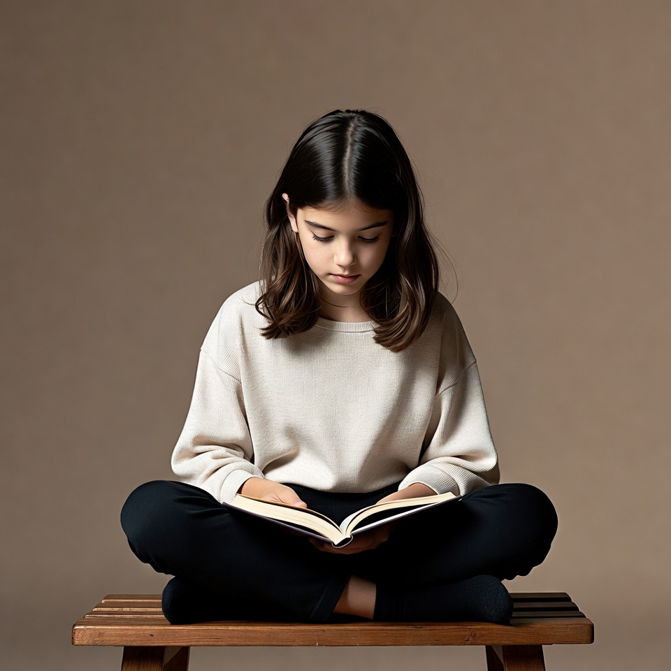 Girl reading book on bench Girl reading book on bench